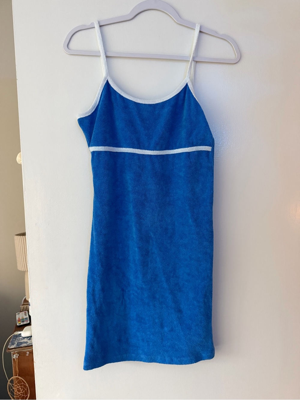 Boohoo Blue Spaghetti Strap Mini Dress with White Trim